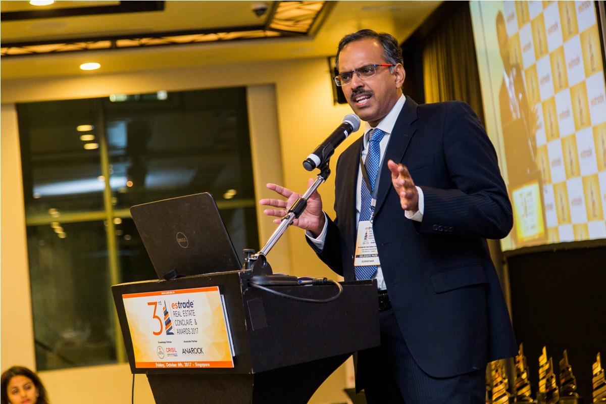 Sudhir Nair, Director – CRISIL addressing the audience at Estrade Real Estate Conclave & Awards 2017, Singapore
